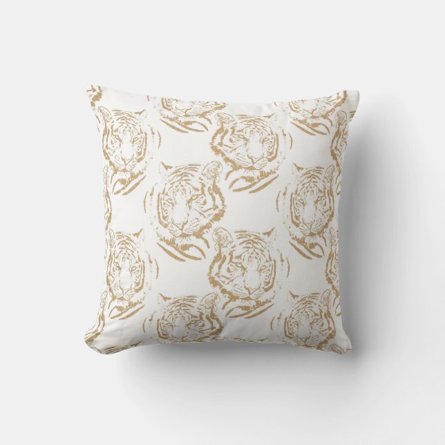 Elegant Gold Glitter Tiger Print White Design Throw Pillow (Front)