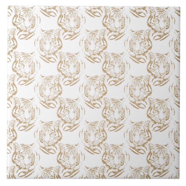 Elegant Gold Glitter Tiger Print White Design Tile (Front)
