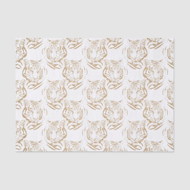 Elegant Gold Glitter Tiger Print White Design Tissue Paper (Front)