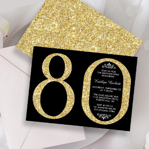 Elegant Gold Glitter Typography 80th Birthday Invitation