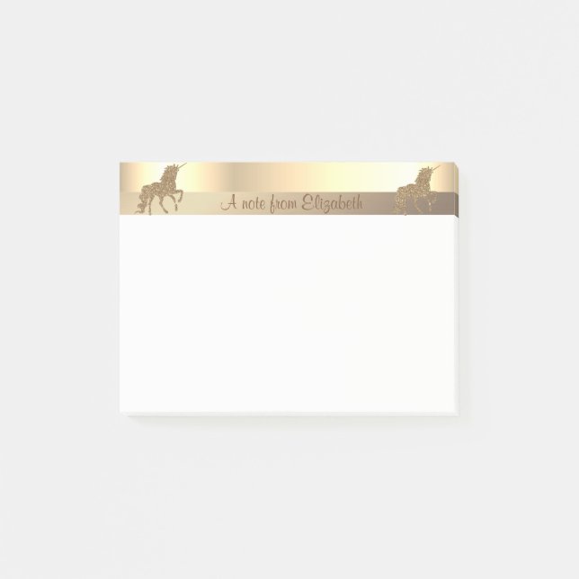 Elegant Gold Glitter  Unicorn -Personalized Post-it Notes (Front)