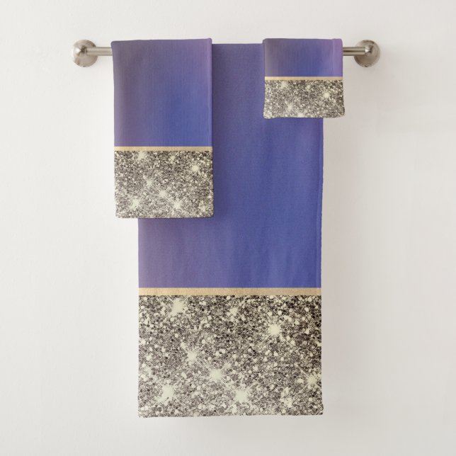 Elegant Gold Glitter Violet Bath Towel Set (Insitu)