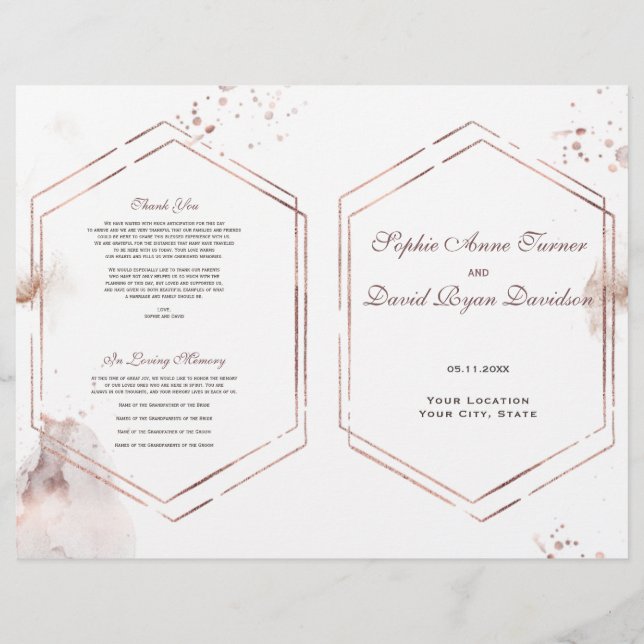 Elegant Gold Glitter Washes Frame Wedding Program (Front)