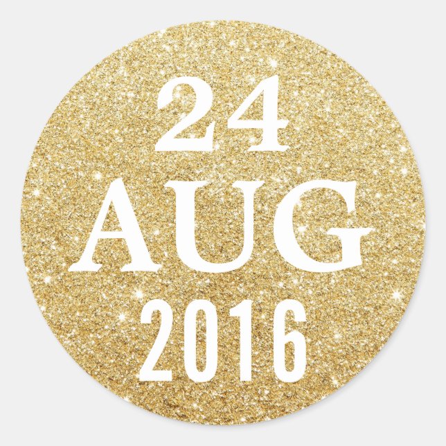 Elegant Gold Glitter Wedding Save the Date Classic Round Sticker (Front)