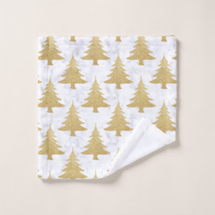 Elegant Gold Glitter & White Marble Christmas Tree Bath Towel Set