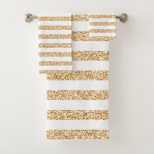 Elegant Gold Glitter White Stripe Chic Glamour Bath Towel Set