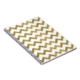 Elegant Gold Glitter & White Stripes Notebook