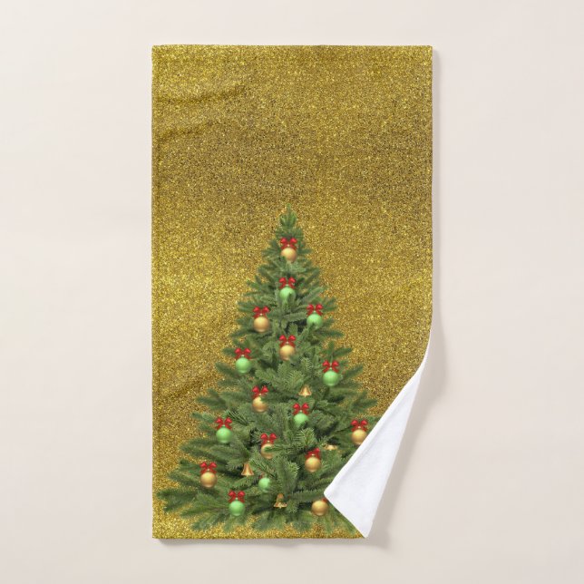 Elegant Gold Glitter with Christmas Tree Hand Towe Hand Towel (Hand Towel)