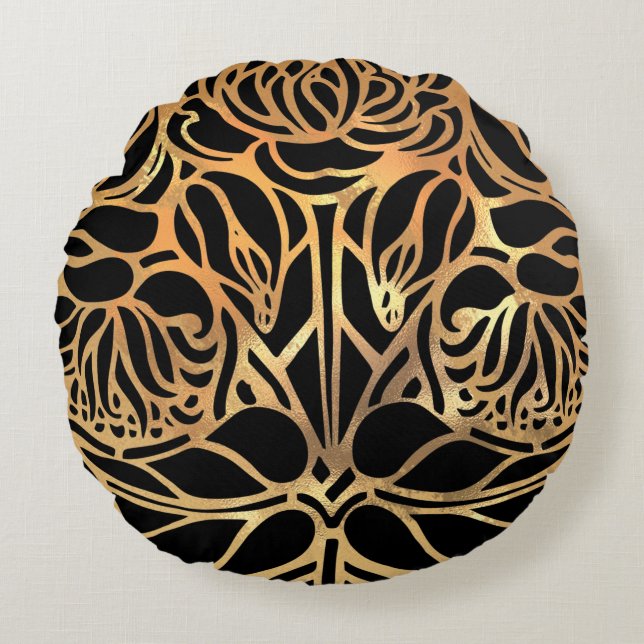 Elegant Gold Glitter Zebra black Animal Print  Round Pillow (Front)