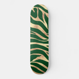 Elegant Gold Glitter Zebra Green Animal Print Skateboard