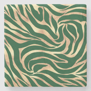 Elegant Gold Glitter Zebra Green Animal Print Stone Coaster