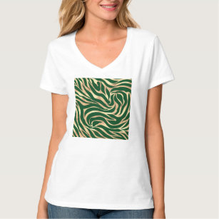 Elegant Gold Glitter Zebra Green Animal Print T-Shirt