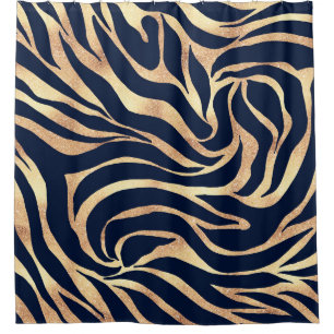 Elegant Gold Glitter Zebra Nay-Blue Animal Print