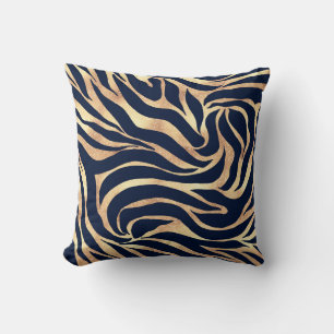 Elegant Gold Glitter Zebra Nay-Blue Animal Print Throw Pillow