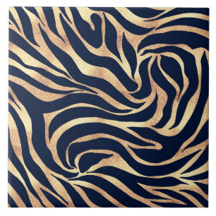 Elegant Gold Glitter Zebra Nay-Blue Animal Print Tile