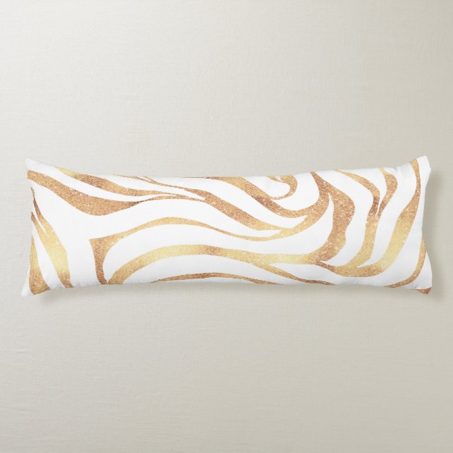 Elegant Gold Glitter Zebra White Animal Print Body Pillow (Front)