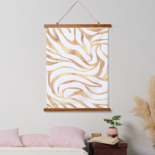 Elegant Gold Glitter Zebra White Animal Print Hanging Tapestry