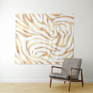 Elegant Gold Glitter Zebra White Animal Print Tapestry