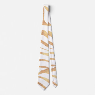 Elegant Gold Glitter Zebra White Animal Print Tie