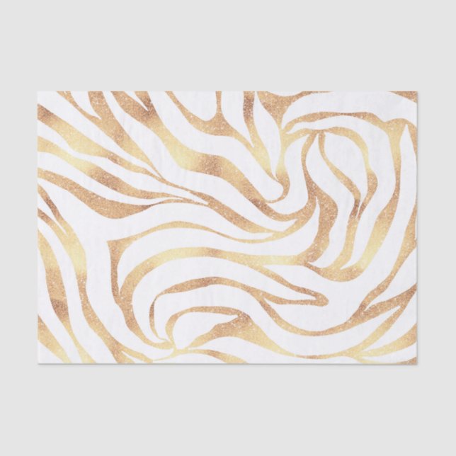 Elegant Gold Glitter Zebra White Animal Print Tissue Paper (Front)