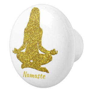 Elegant Gold Glitter Zen Yoga Meditation Namaste Ceramic Knob