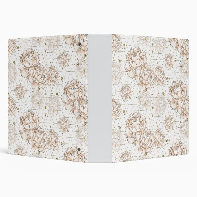 Elegant Gold Glittler Roses Geometric Background Binder (Background)