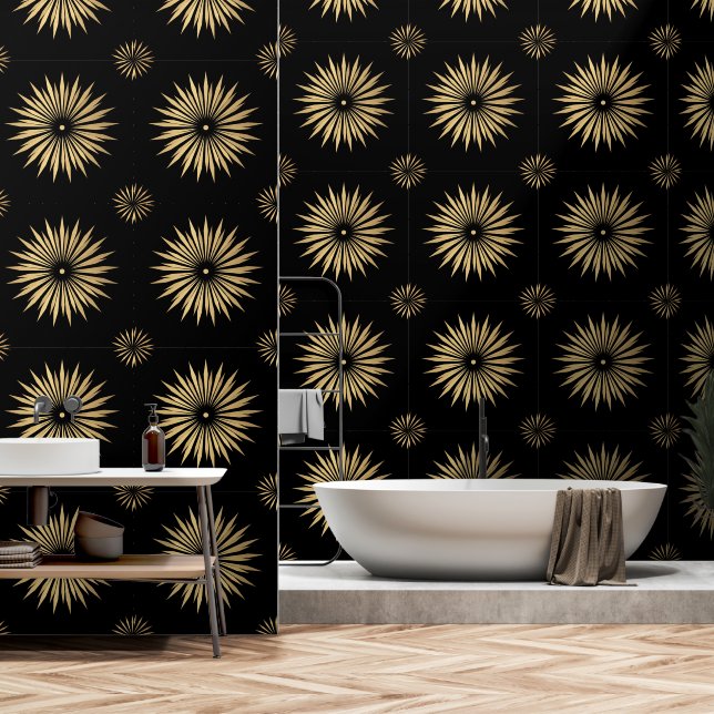 Elegant Gold Golden Black Modern Pattern Wallpaper (Bathroom)