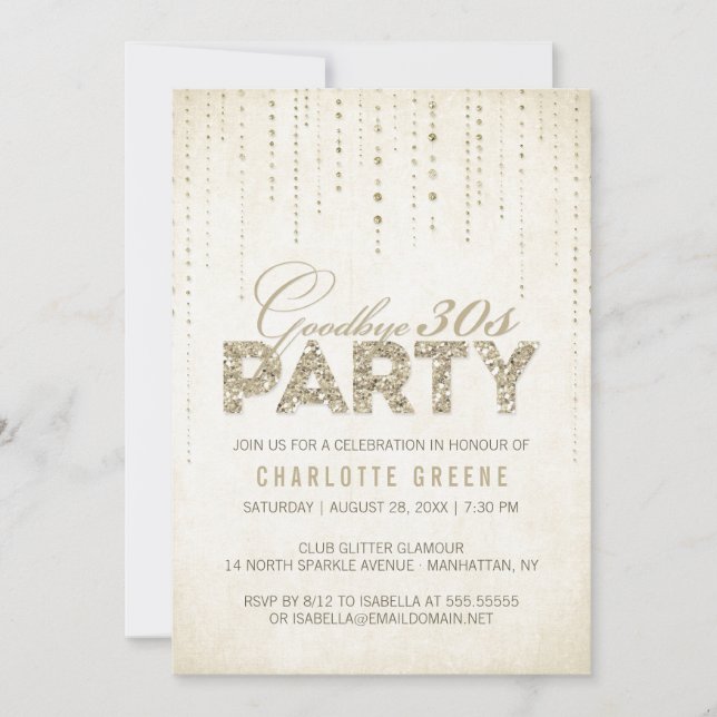 Elegant Gold Goodbye 30s 40th Birthday Party Invitation (Front)