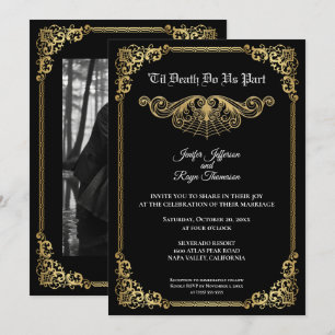 Elegant gold Gothic Halloween wedding Invitation