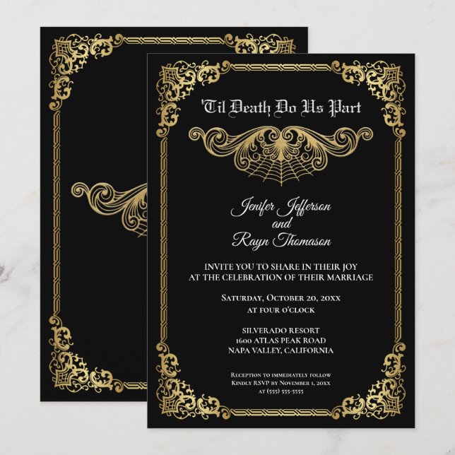 Elegant gold Gothic Halloween wedding Invitation (Front/Back)