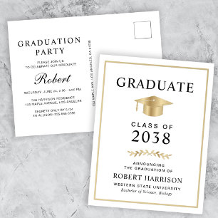 Elegant Gold Grad Cap College Graduation Party Invitation Postcard
