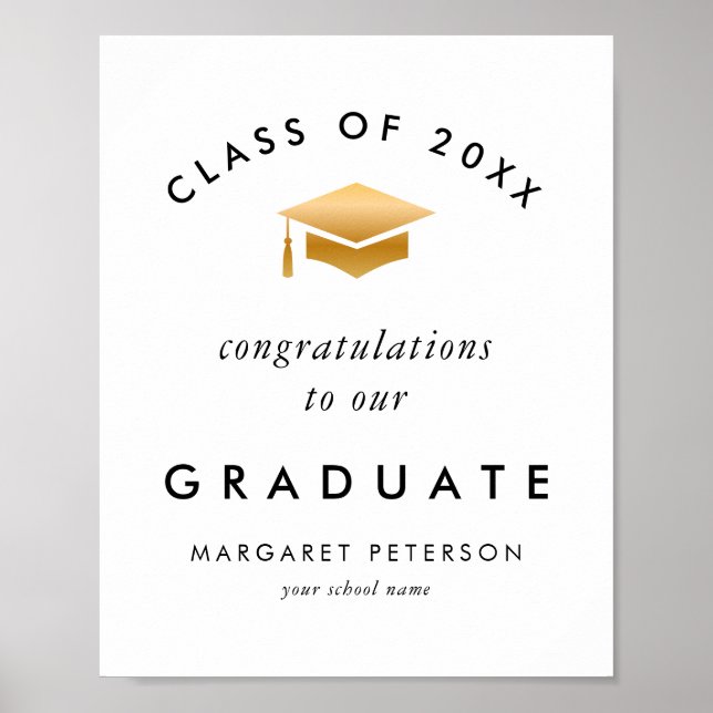 Elegant Gold Grad Cap Congratulations Graduate Poster (Front)