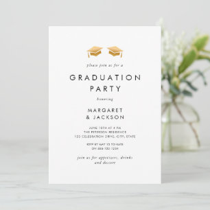 Elegant Gold Grad Cap Joint Graduation Party Invitation