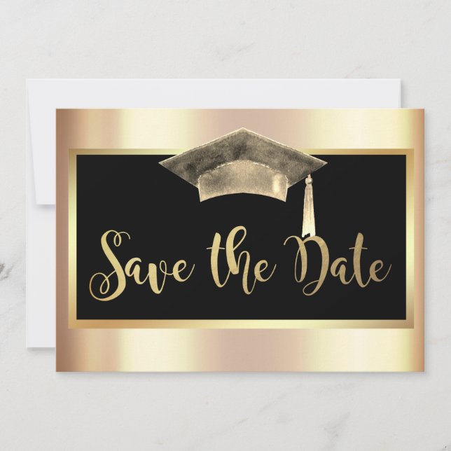 Elegant Gold Grad Cap Tassel Save The Date (Front)