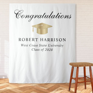 Elegant Gold Grad Cap White Graduation Welcome Tapestry