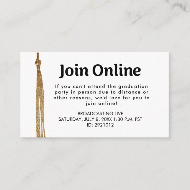 Elegant Gold Grad tassel graduation join us online Enclosure Card (Front)