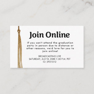 Elegant Gold Grad tassel graduation join us online Enclosure Card