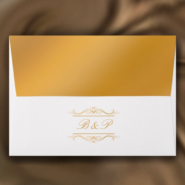 Elegant Gold Gradient Custom Monogram Wedding Envelope (Create an elegant gold monogrammed envelope with gold gradient for personalized wedding invitations.)