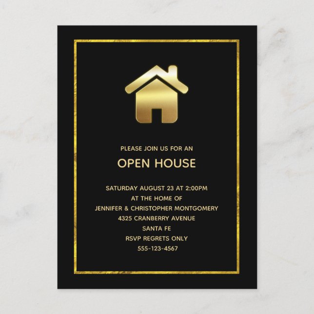 Elegant Gold Gradient House Symbol Open House Invitation Postcard (Front)