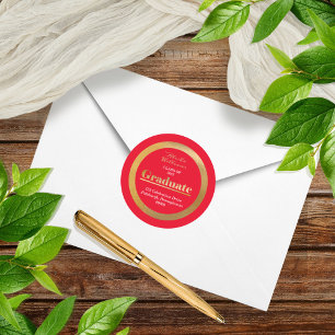 Elegant Gold Graduate Red Return Address Classic Round Sticker