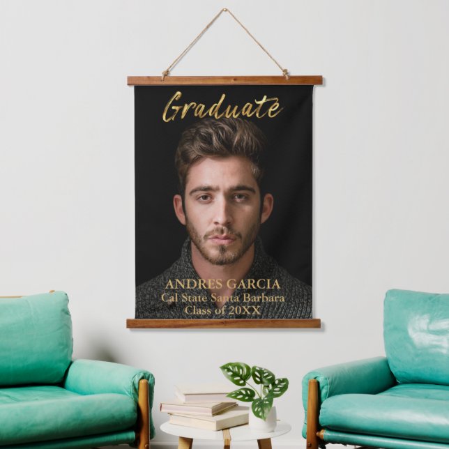 Elegant Gold Graduate Vertical Photo Hanging Tapestry (Living Room)