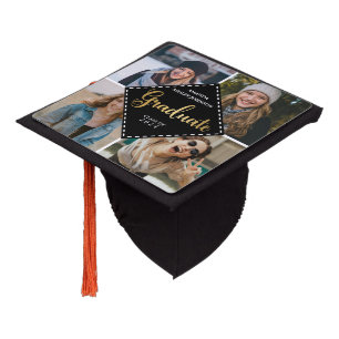 Elegant Gold Graduate White Photo Collage Graduation Cap Topper