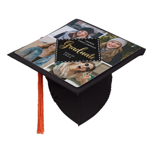 Elegant Gold Graduate White Photo Collage Graduation Cap Topper (Angled)
