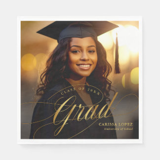 Elegant Gold Graduation Calligraphy Photo  Napkin