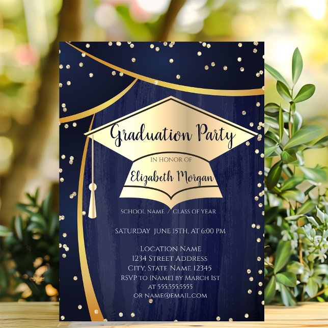 Elegant Gold Graduation Cap,Diamonds Graduation Invitation (Creator Uploaded)