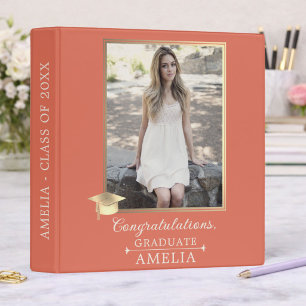 Elegant Gold Graduation Cap Photo Keepsake Binder