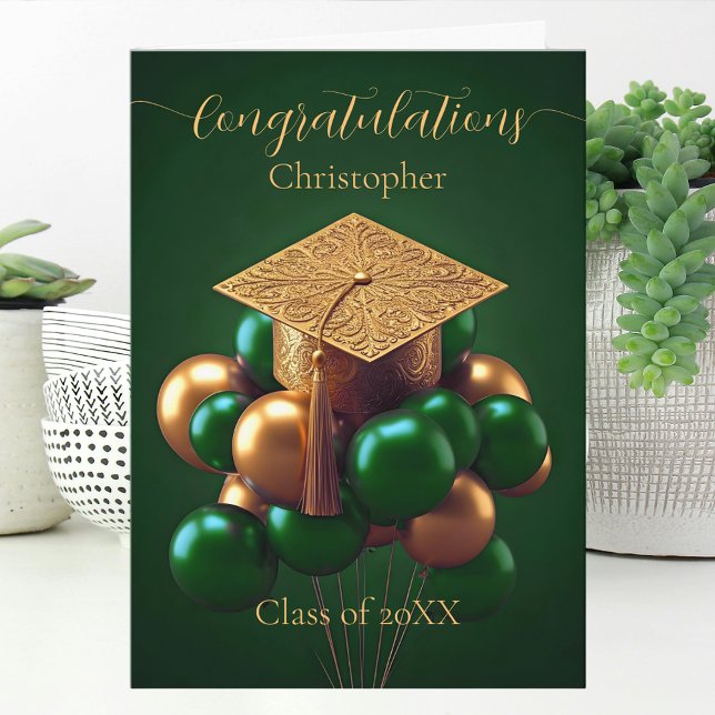 Elegant Gold Graduation Cap with Festive Balloons Card (Creator Uploaded)