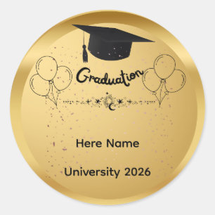Elegant Gold Graduation Class of 2026 Custom Name Classic Round Sticker
