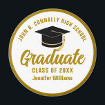 Elegant Gold Graduation Custom 2025 Graduate Magnet<br><div class="desc">This elegant gold graduation keepsake magnet features your high school or college graduate name and school in chic, bold typography surrounding a modern black grad cap. Great party favours for the senior class.</div>