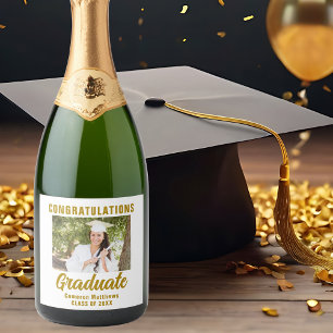Elegant Gold Graduation Photo Custom Graduate Sparkling Wine Label